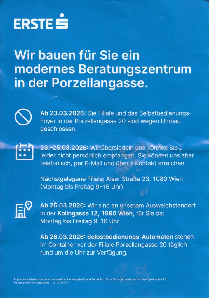 Info Umbau Erste Bank